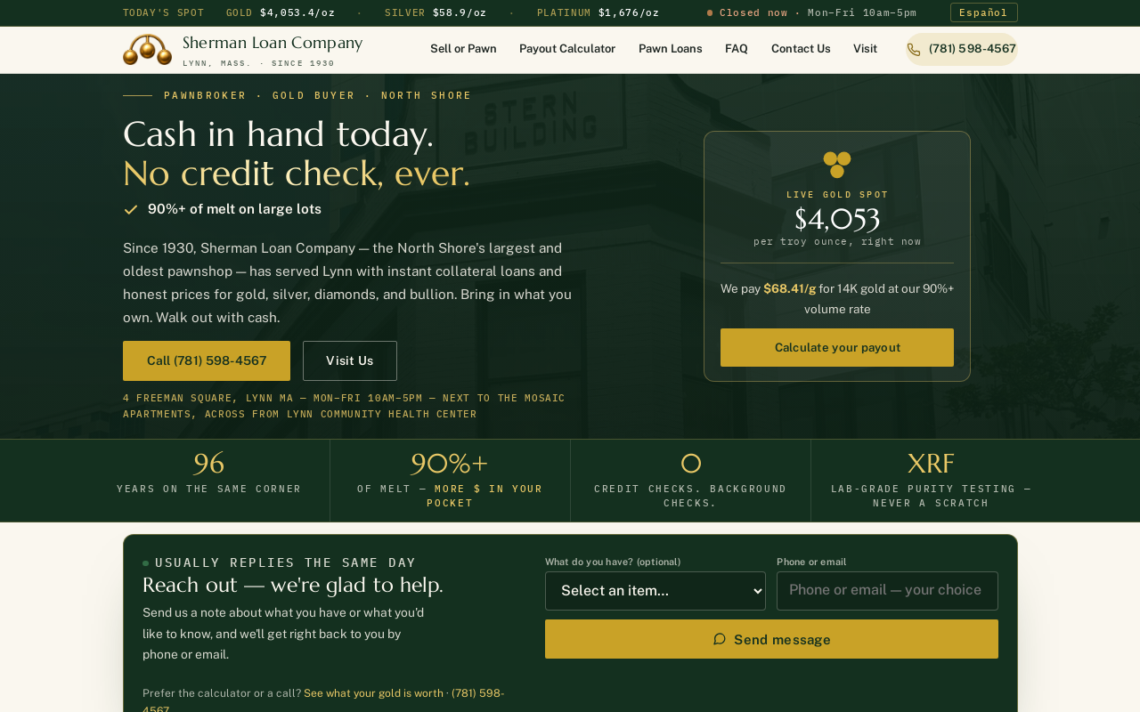 Sherman Loan & Jewelry Company (Pawn Shop) website preview