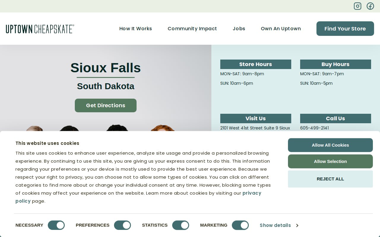Uptown Cheapskate Sioux Falls website preview