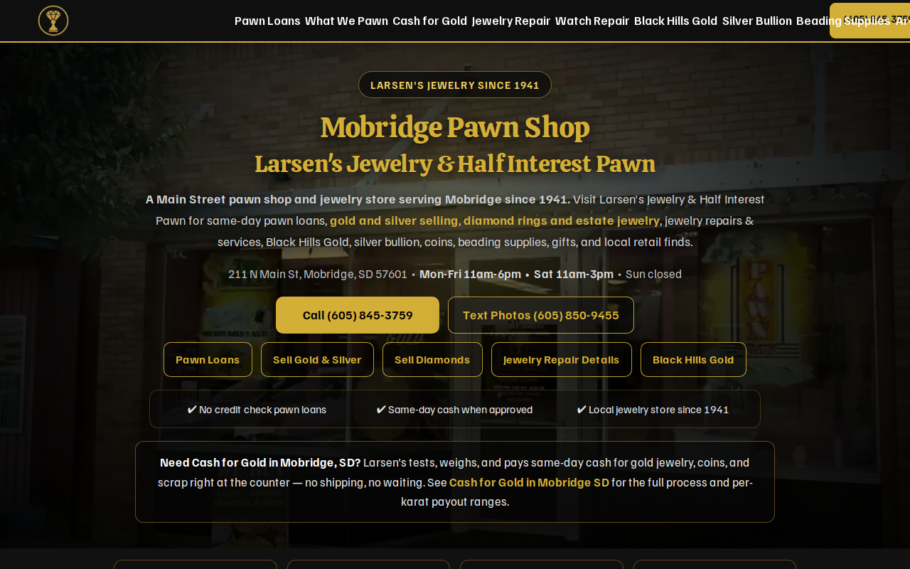 Larsen's Jewelry & Half Interest Pawn website preview
