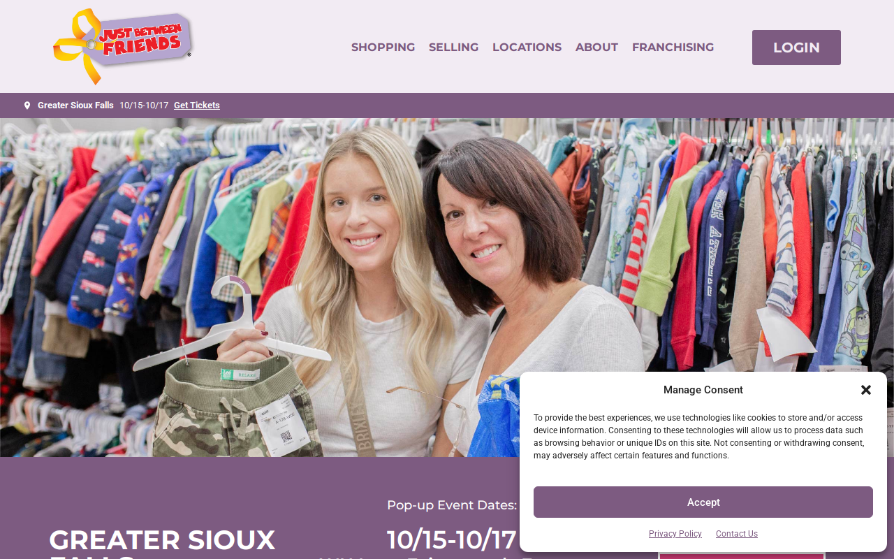 Just Between Friends of Greater Sioux Falls, SD website preview