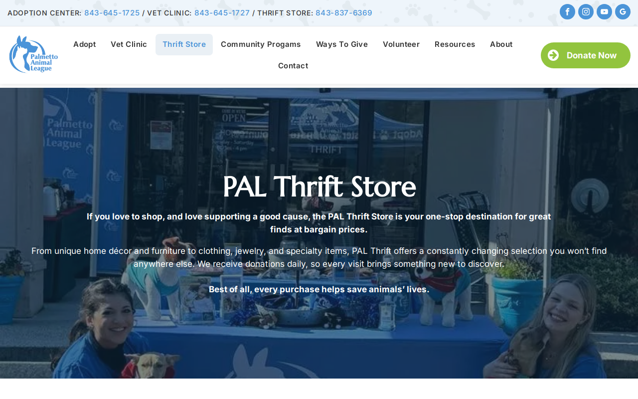 Palmetto Animal League Thrift Store website preview