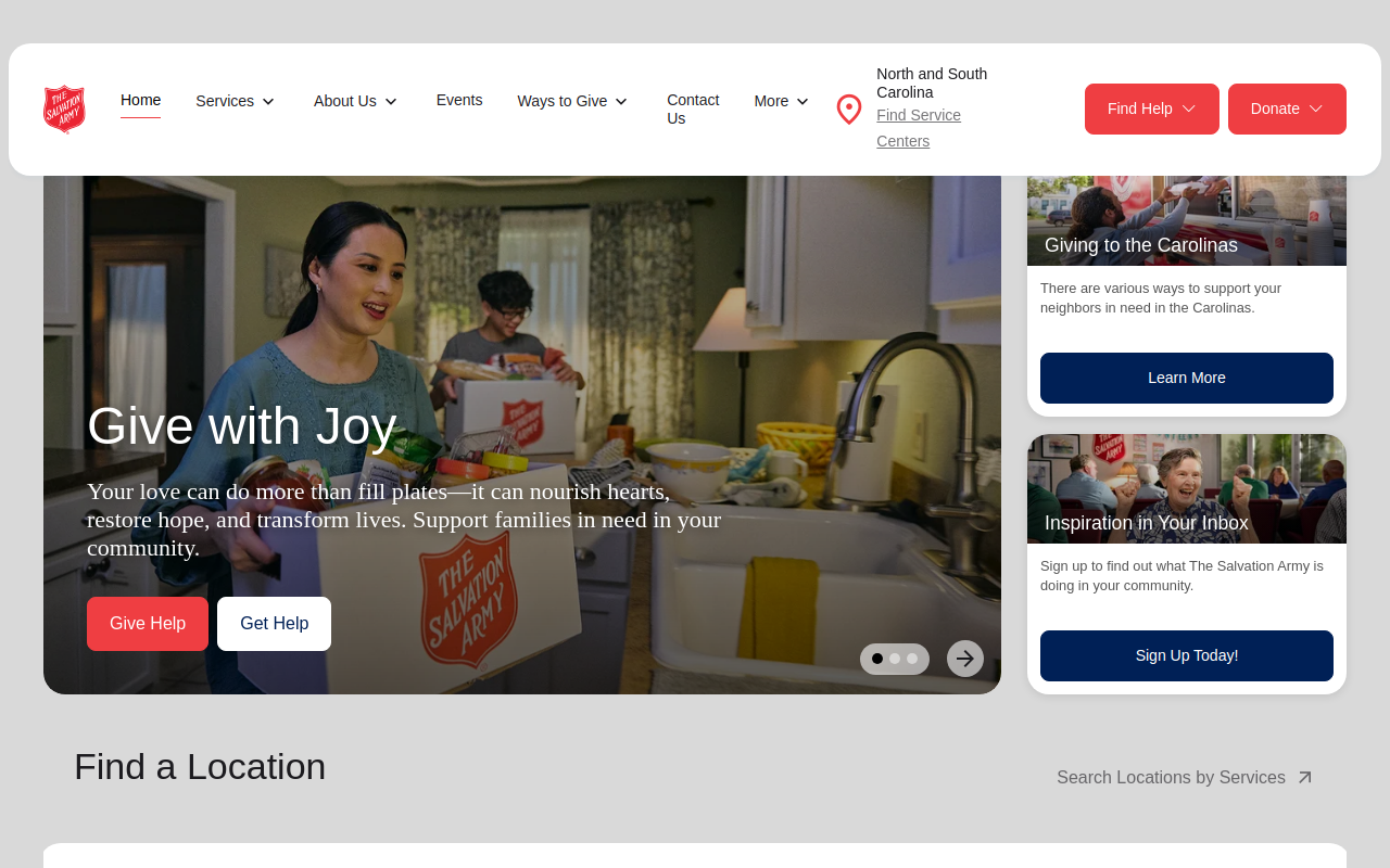 The Salvation Army, Charleston, SC website preview
