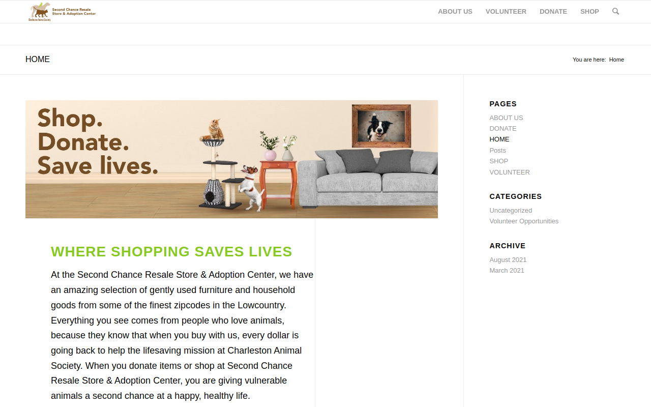 Second Chance – Resale & Adoption Center website preview