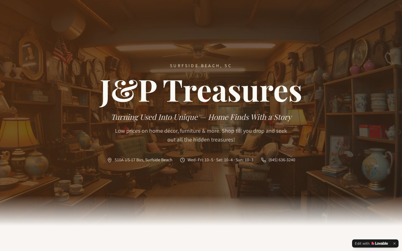 J & P Treasures website preview