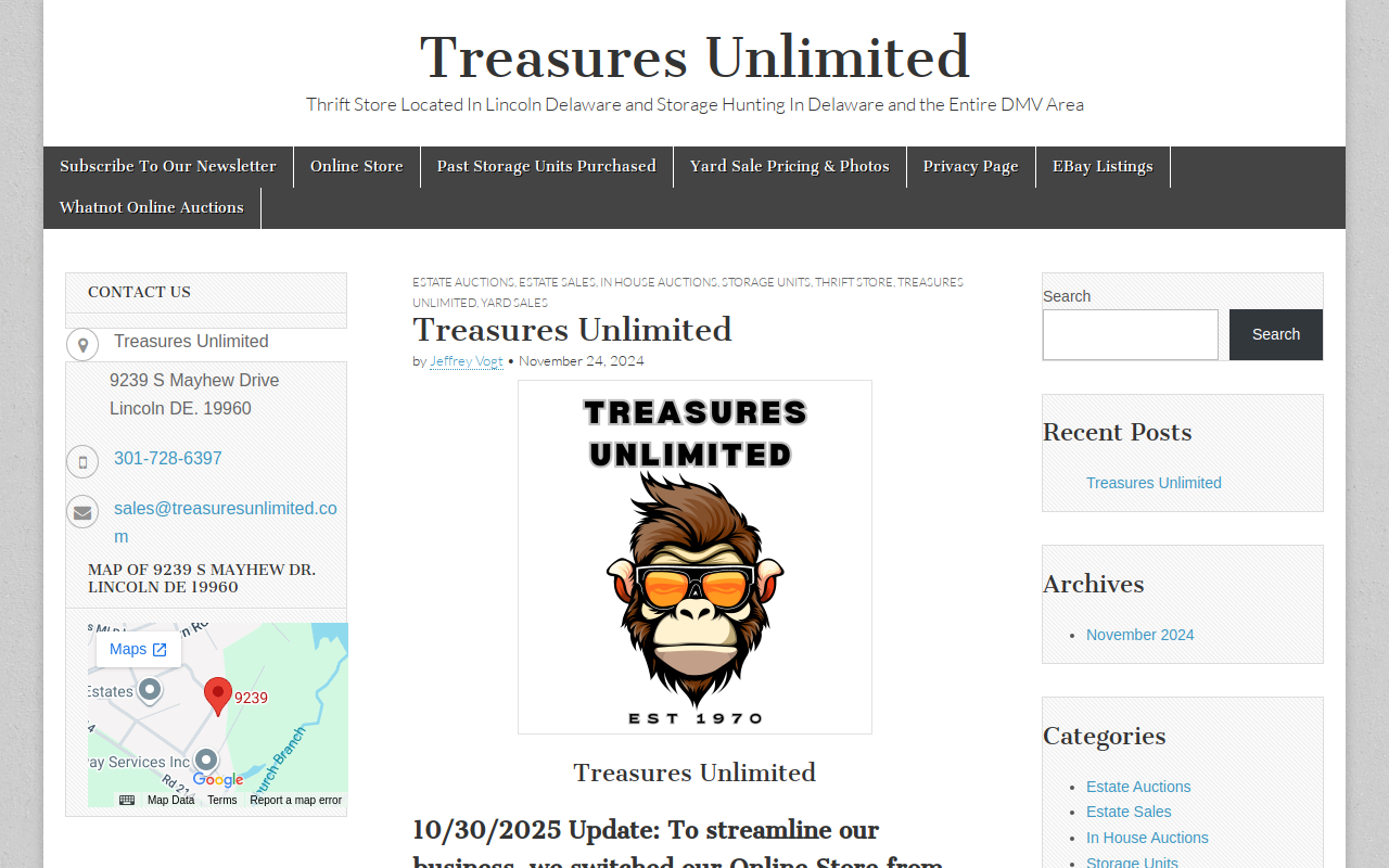 Treasures Boutique Consignment Shop website preview