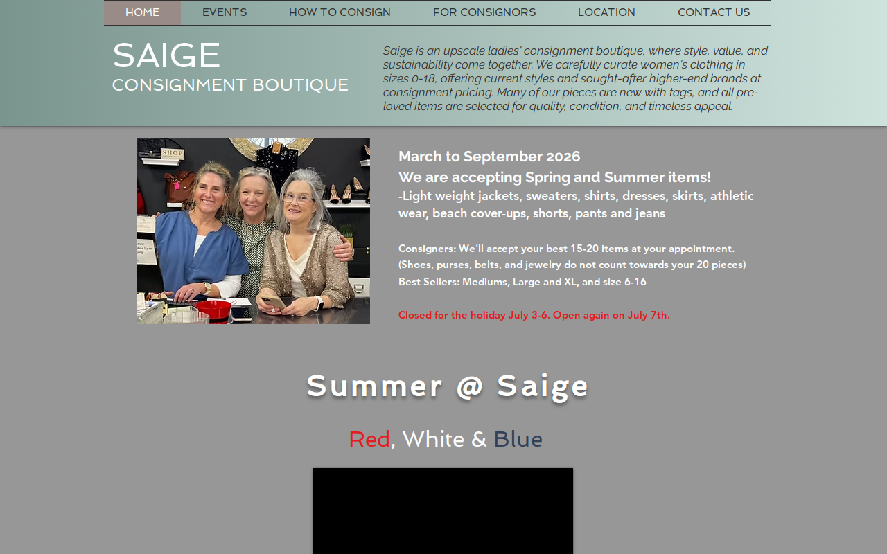 Saige Consignment Boutique website preview