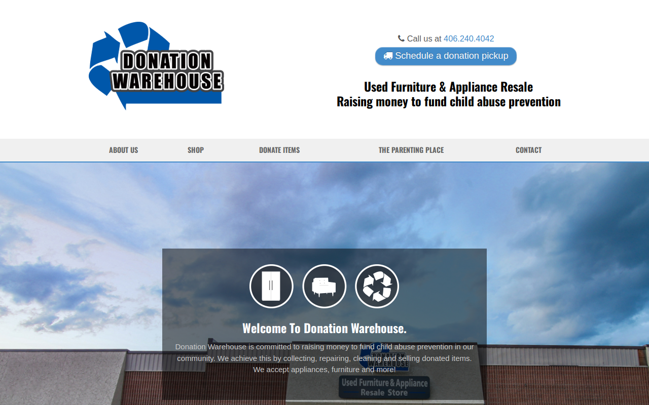 Donation Warehouse website preview