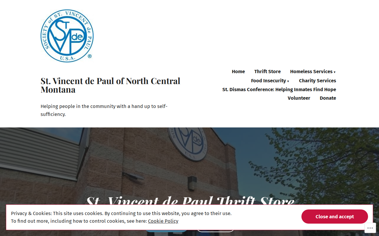 St. Vincent de Paul of North Central Montana website preview