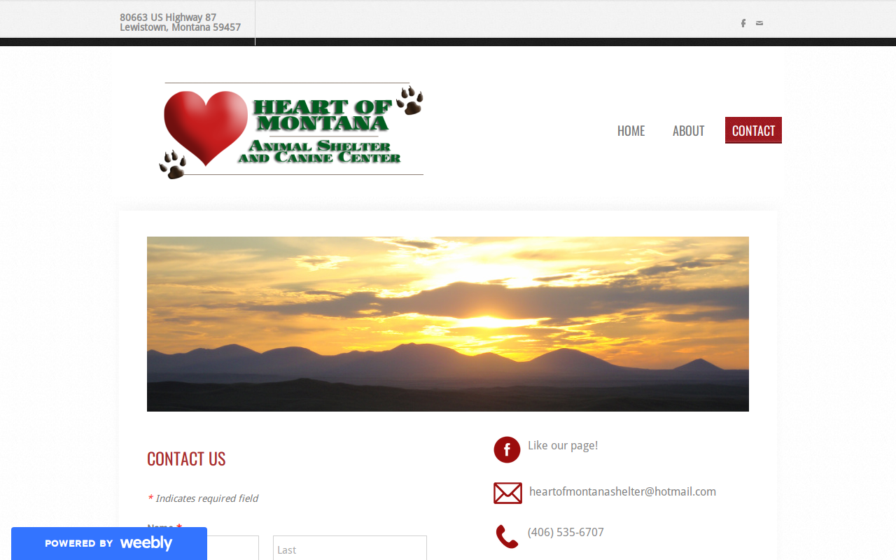 Heart of Montana Animal Shelter and Canine Center website preview
