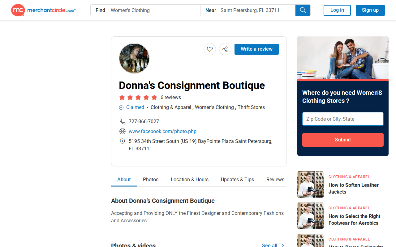 Donna's Consignment Boutique website preview