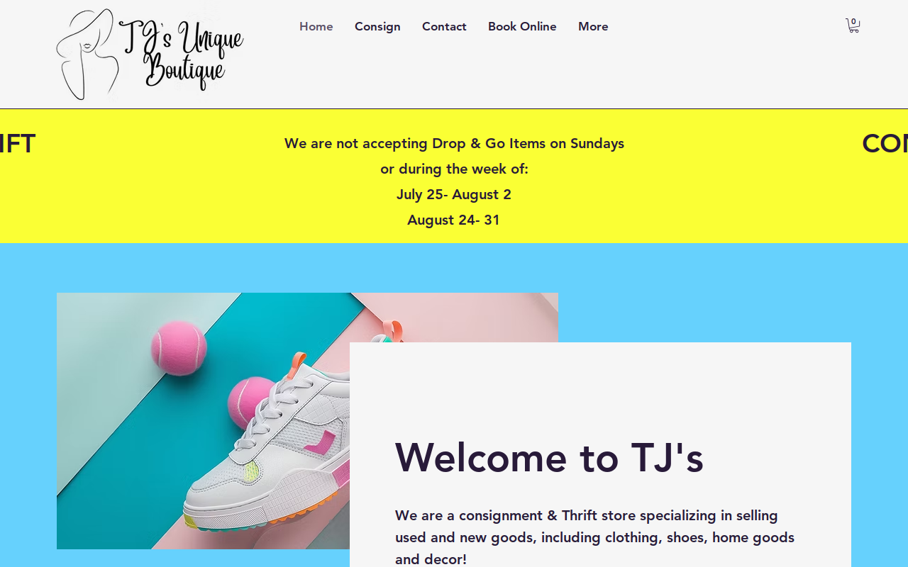 T J's Unique Boutique website preview
