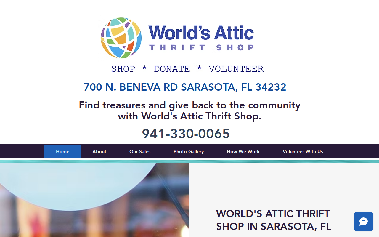 World's Attic Thrift Shop website preview