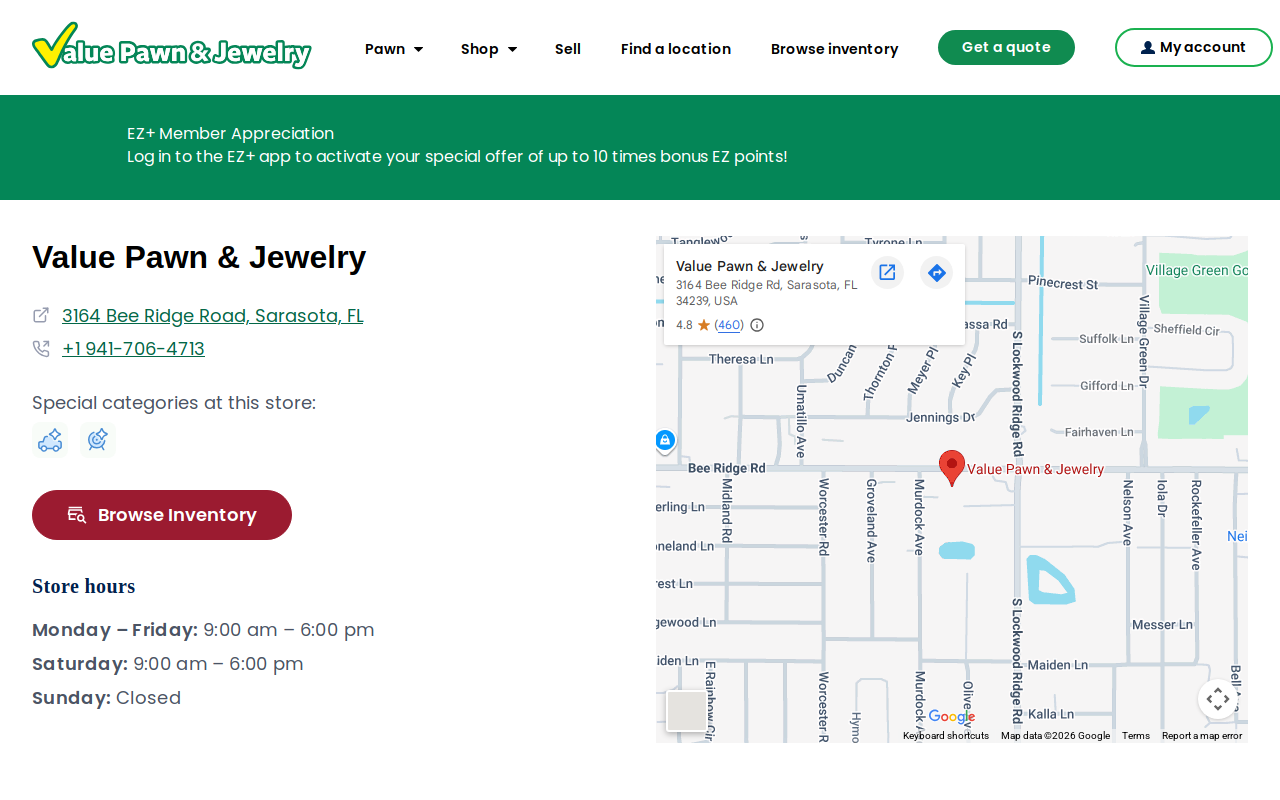 Value Pawn & Jewelry (3164 Bee Ridge Road, Sarasota) website preview