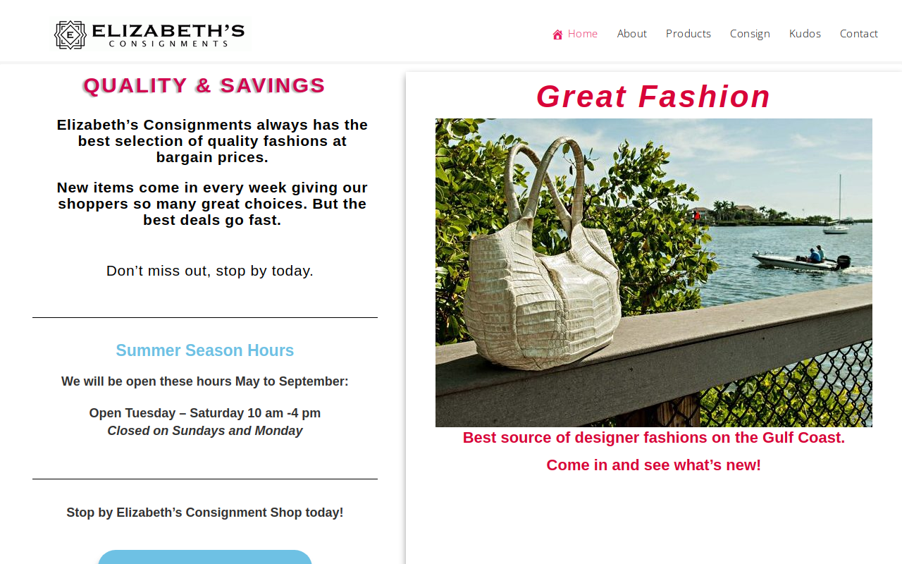 Elizabeth's Consignments website preview
