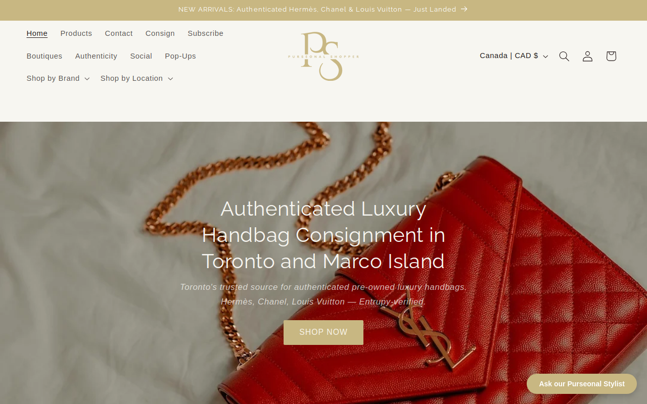 Purseonal Shopper website preview