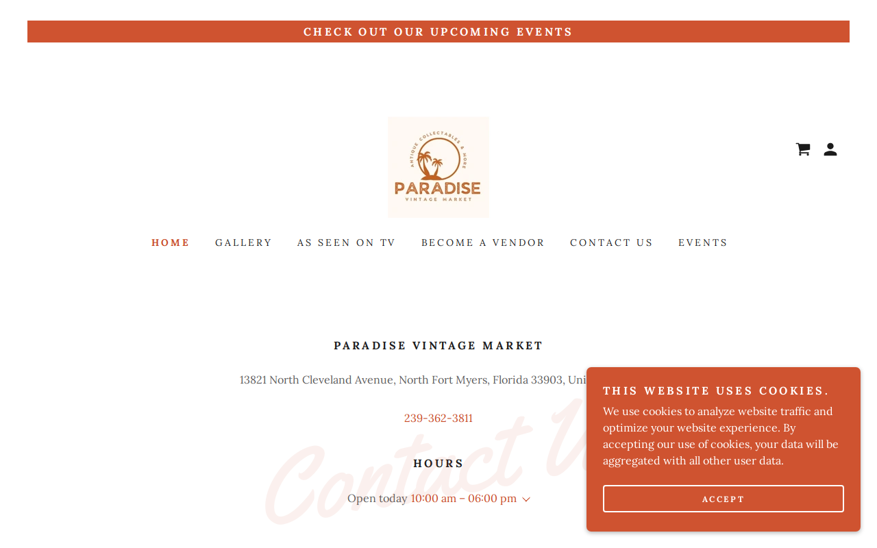Paradise Vintage Market website preview