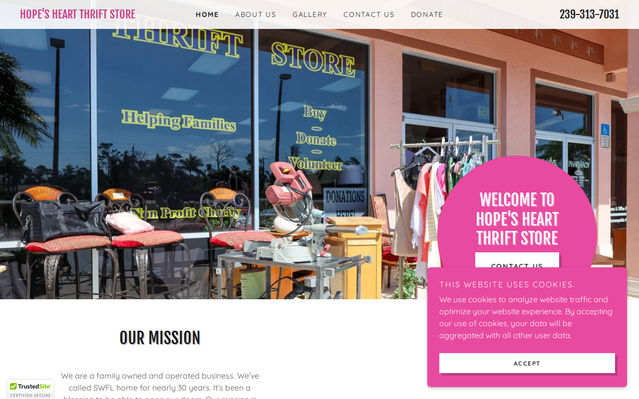 Hope's Heart Thrift Store website preview
