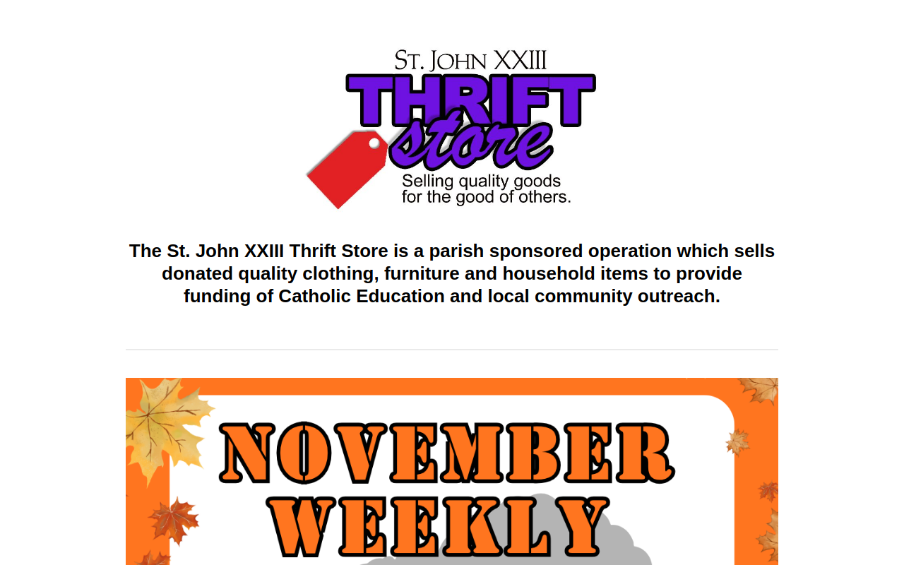 St. John XXIII Thrift Store website preview