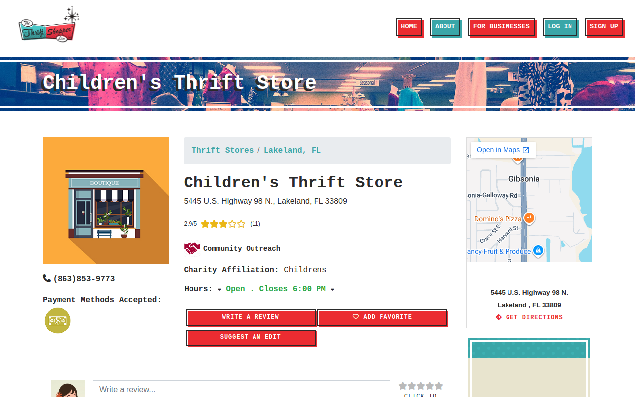 Children's Thrift Store website preview