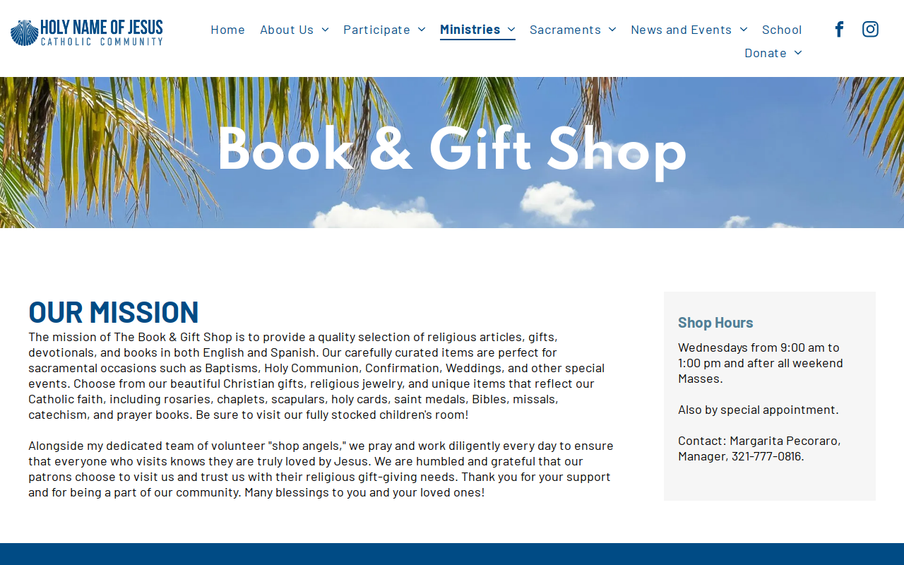 Holy Name of Jesus Thrift Store website preview