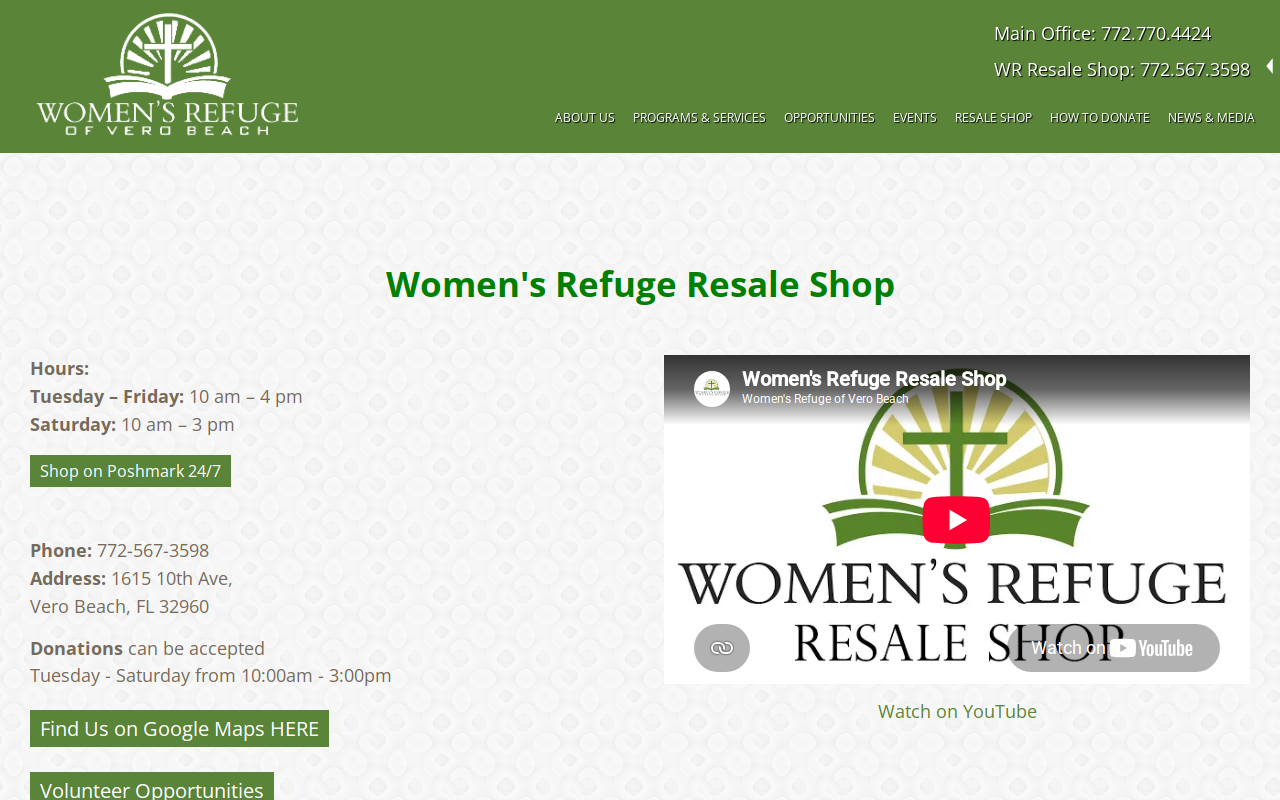 Women's Refuge Resale Shop website preview
