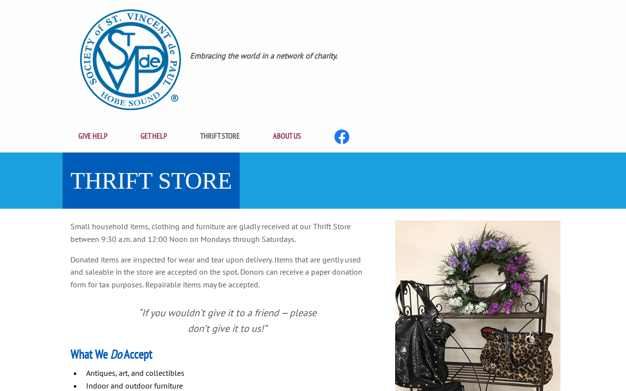 SVDP Thrift Store Hobe Sound website preview