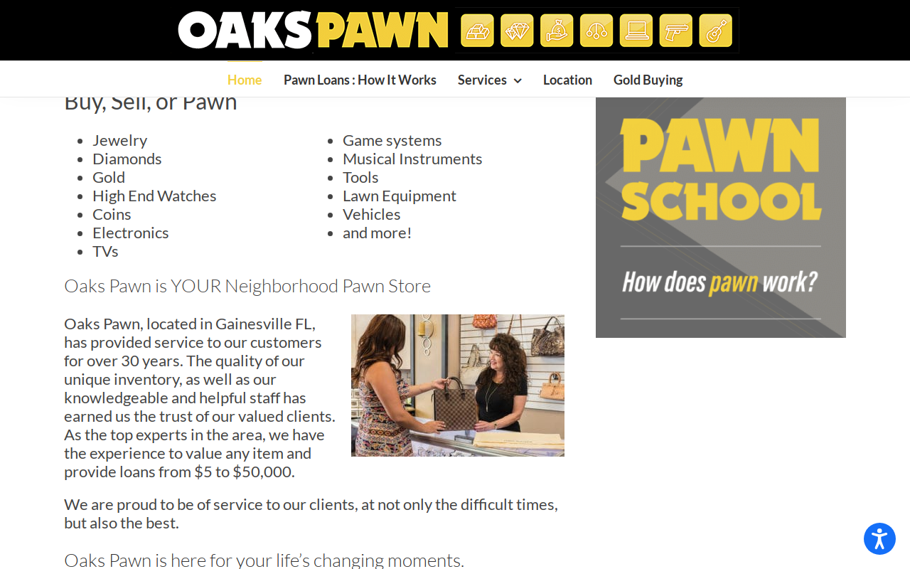 Oaks Pawn South website preview