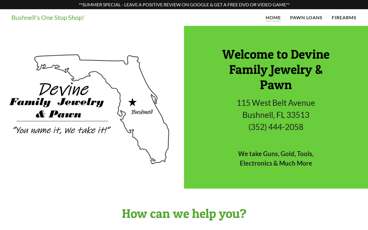 Devine Family Jewelry and Pawn website preview