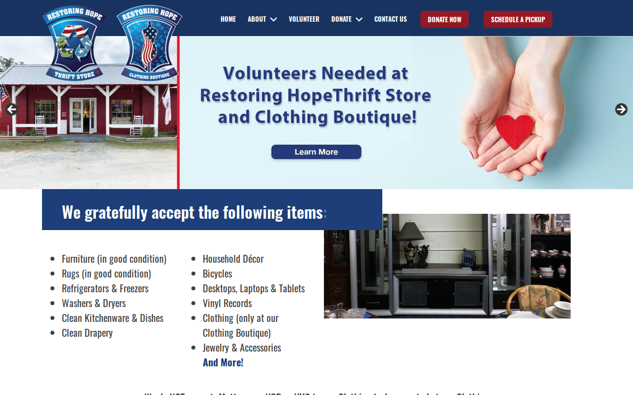 Restoring Hope Thrift Store website preview