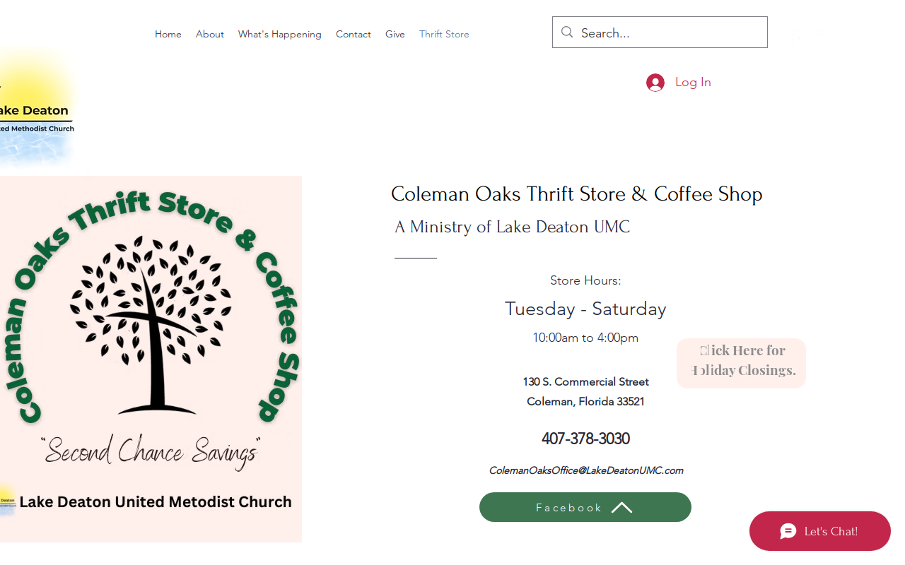 Coleman Oaks Thrift Store & Coffee Shop website preview