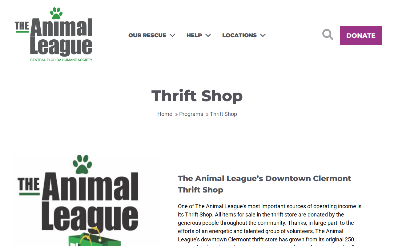 South Lake Animal League Thrift Shop website preview