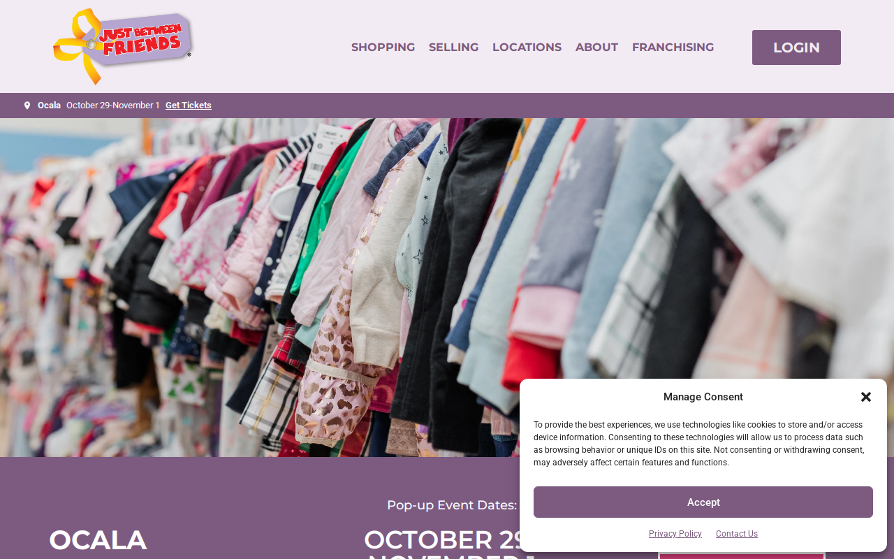 Just Between Friends of Ocala, Florida website preview