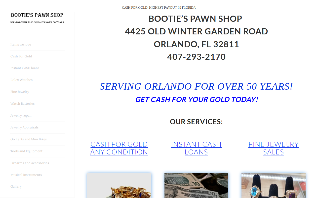 Booties Pawn Shop website preview