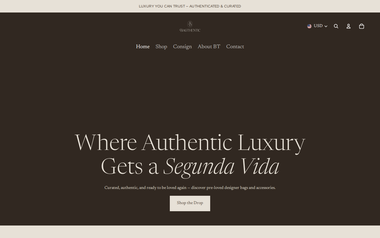 Bagthentic website preview
