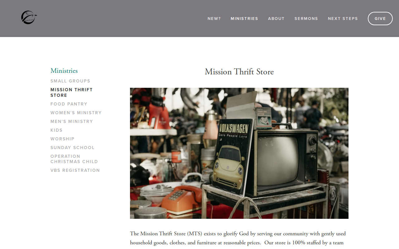 Mission Thrift Store website preview