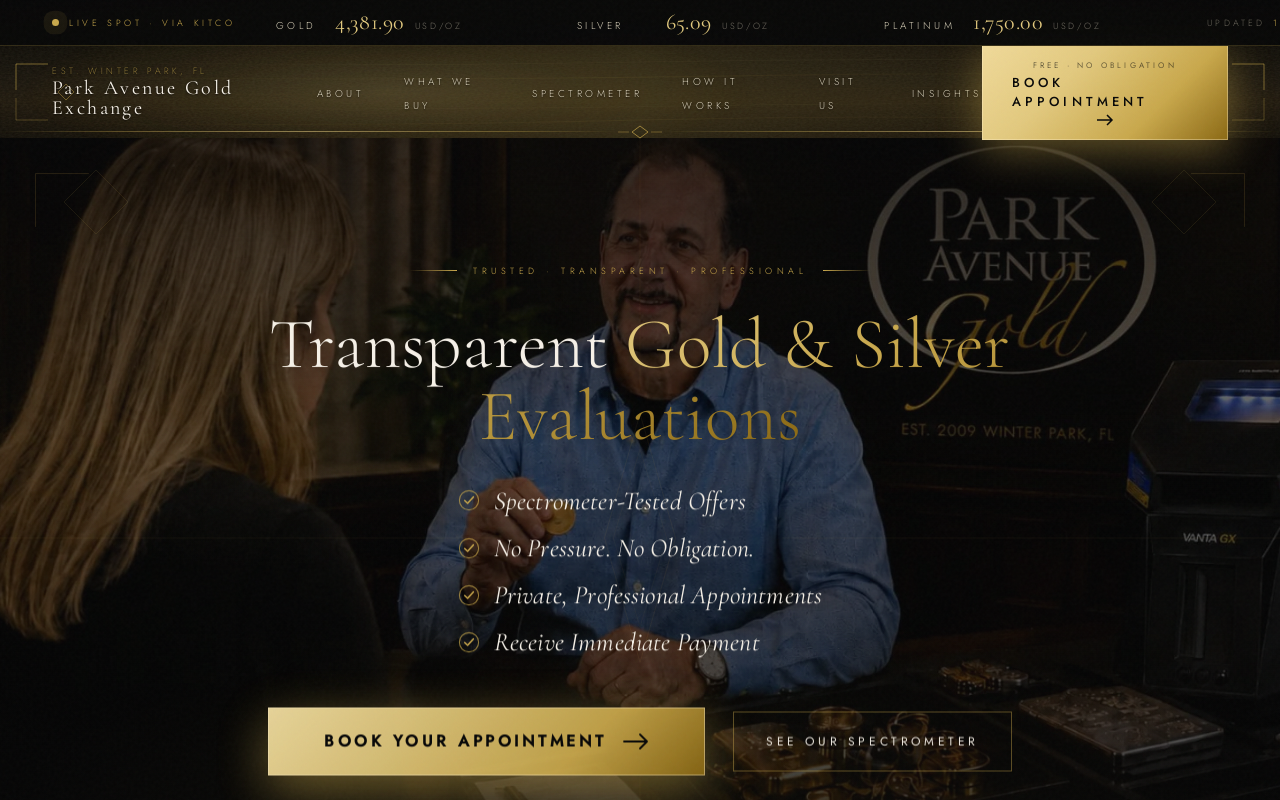 Park Avenue Gold Exchange website preview