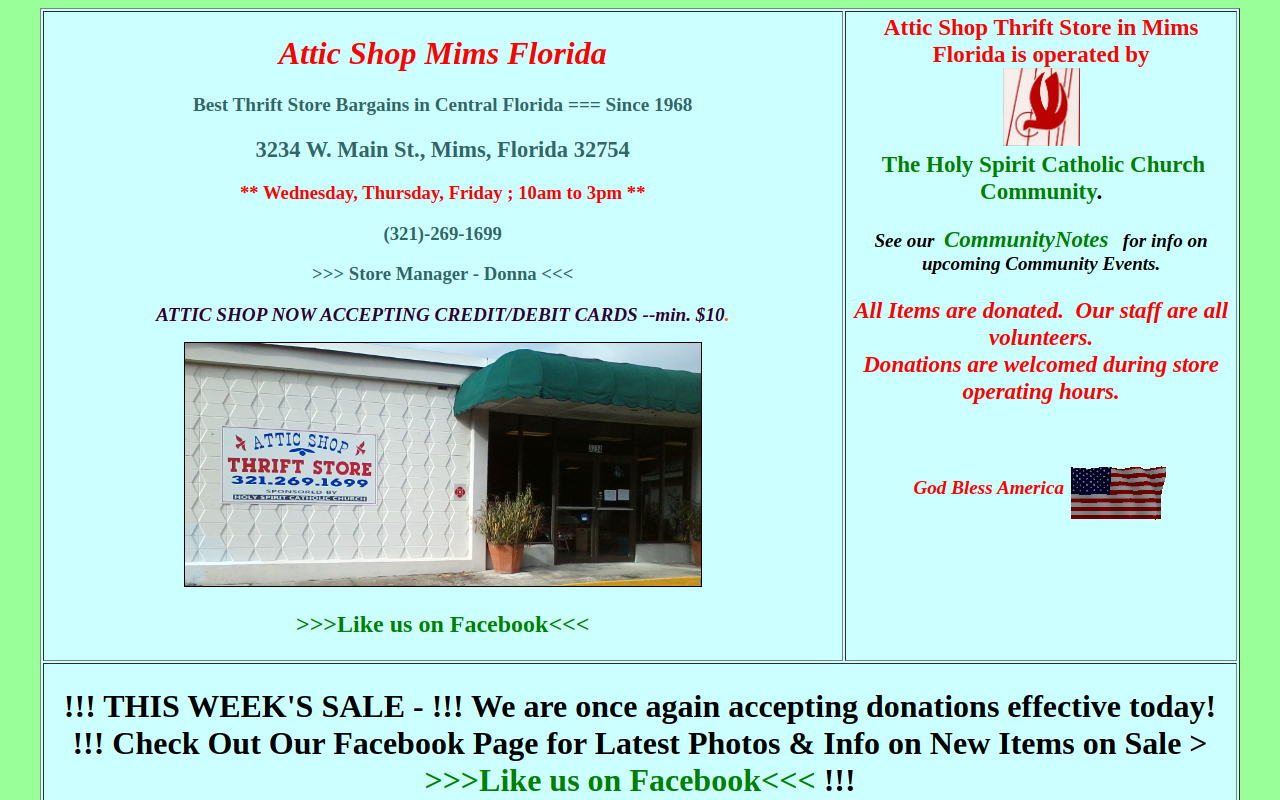 Holy Spirit Attic Shop website preview