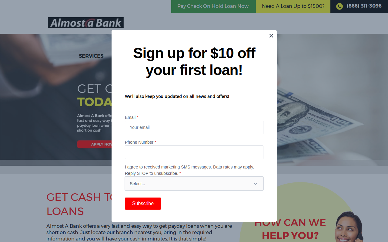 Check on Hold Cash Advance website preview