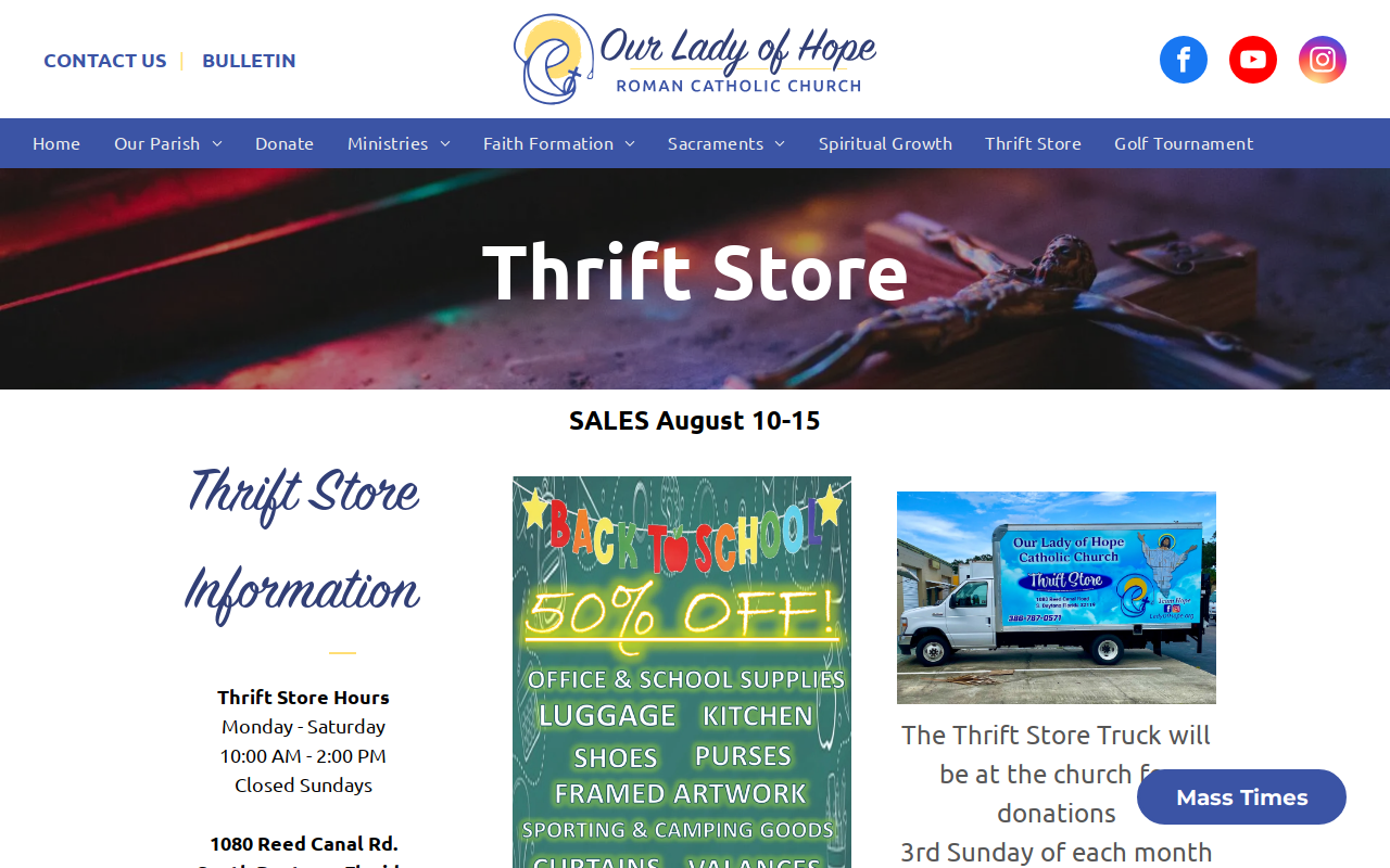 Our Lady of Hope Thrift Store website preview