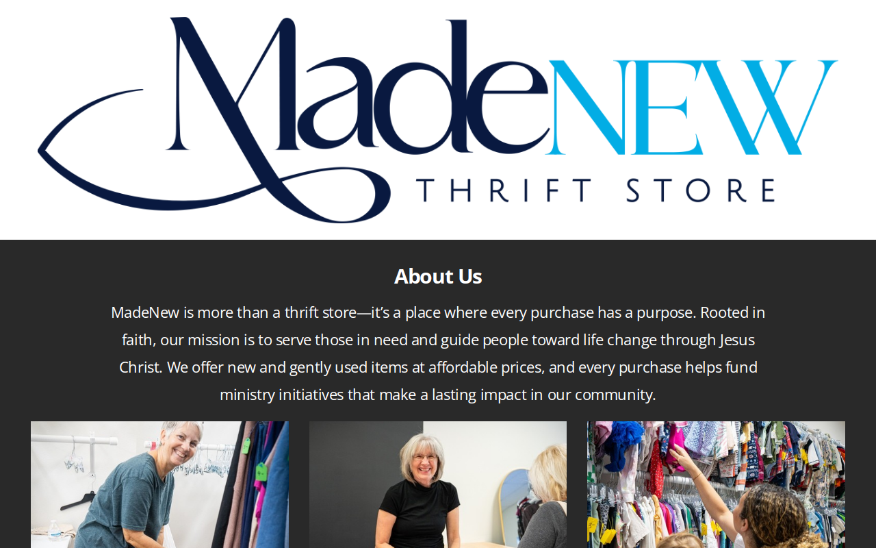MadeNew Thrift Store website preview