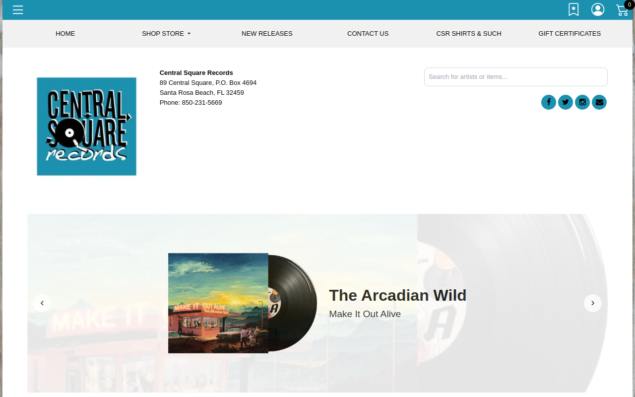 Central Square Records website preview