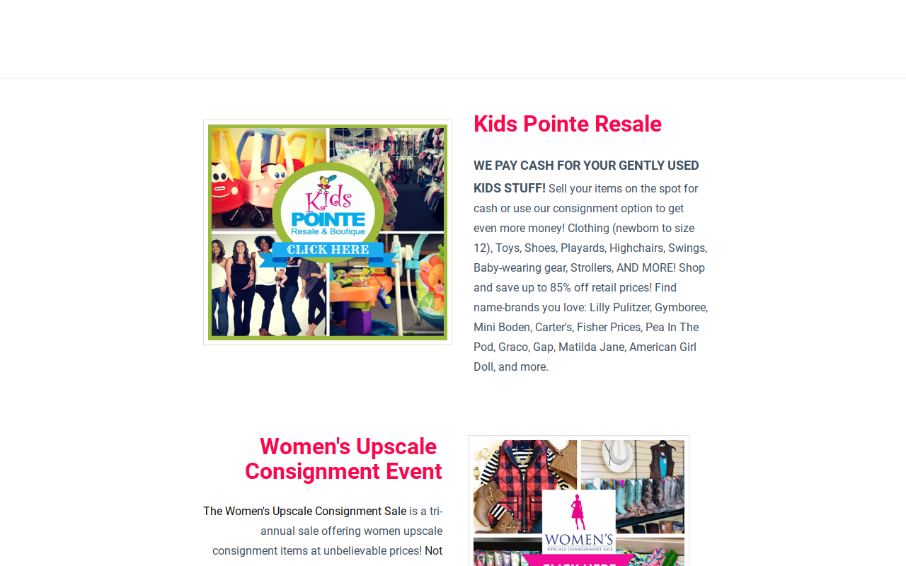 Kids Pointe Resale and Boutique website preview