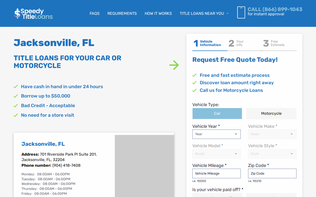 Speedy Title Loans website preview