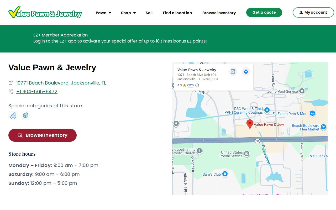 Value Pawn & Jewelry (10771 Beach Boulevard, Jacksonville) website preview