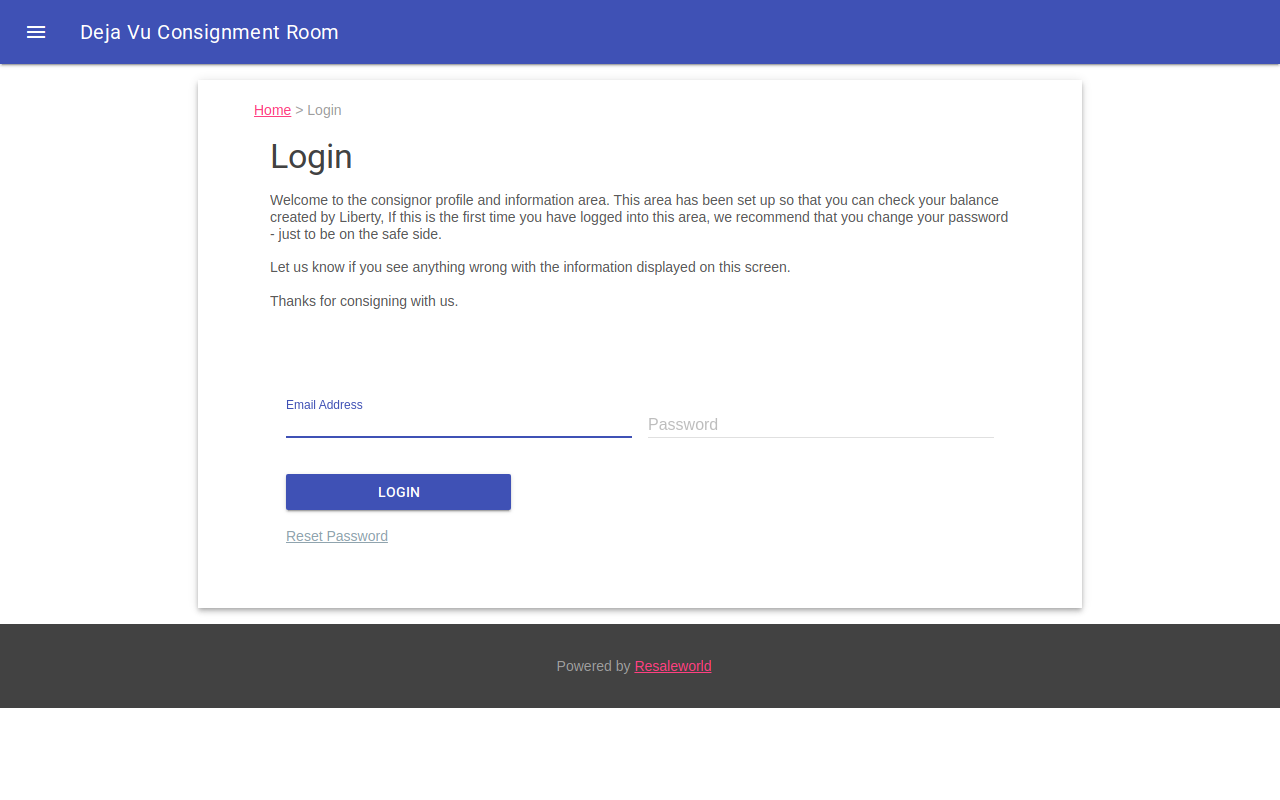 Deja Vu Consignment Room website preview