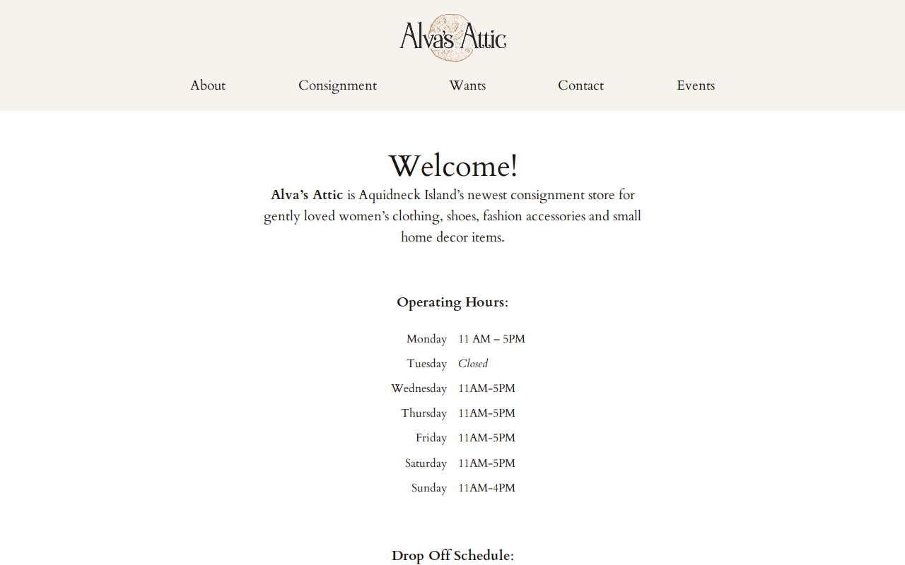 Alva's Attic website preview