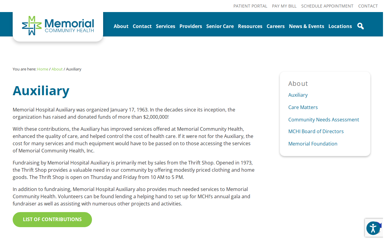 Memorial Hospital Auxiliary Thrift Shop website preview