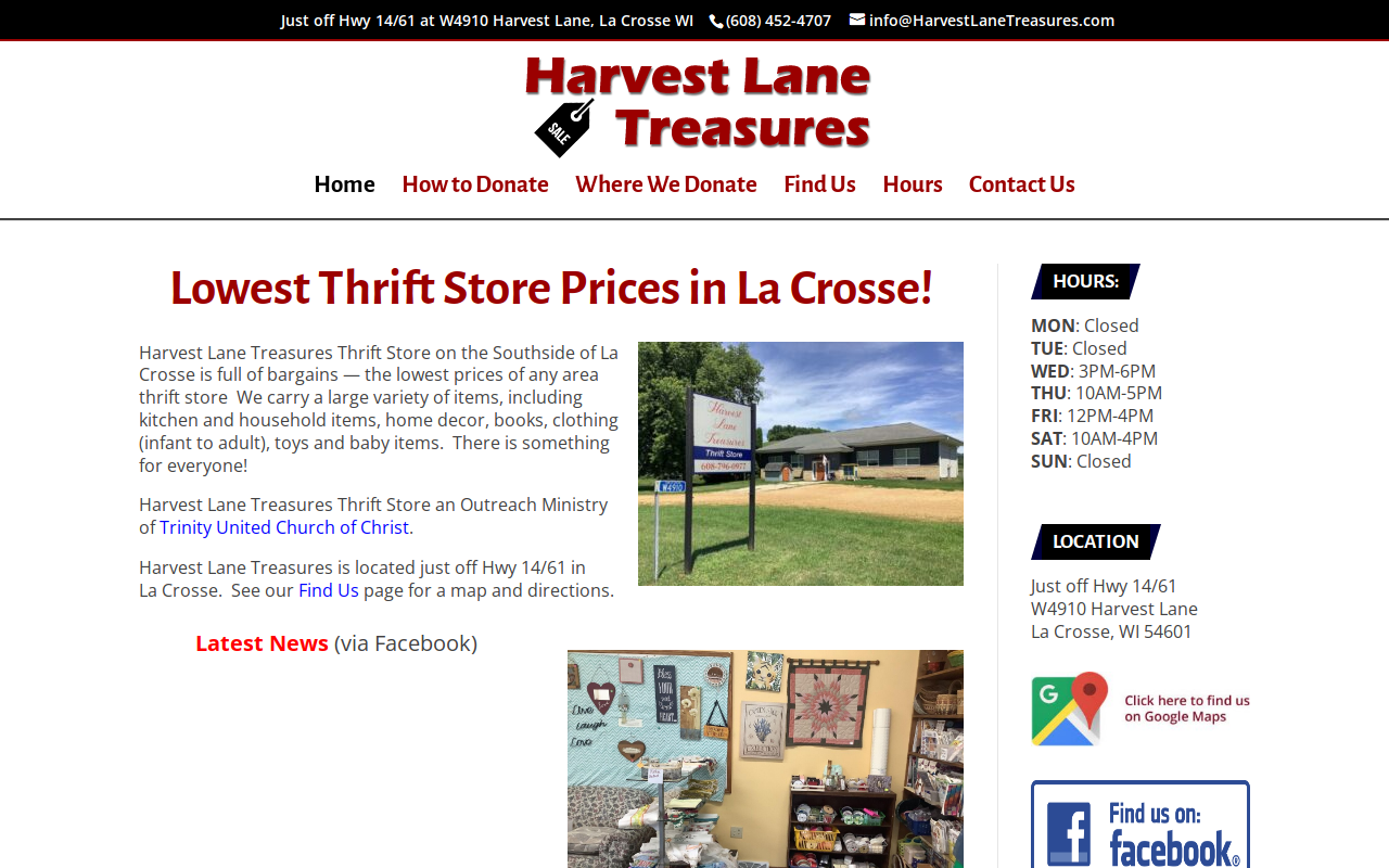 Harvest Lane Treasures Thrift Shop website preview
