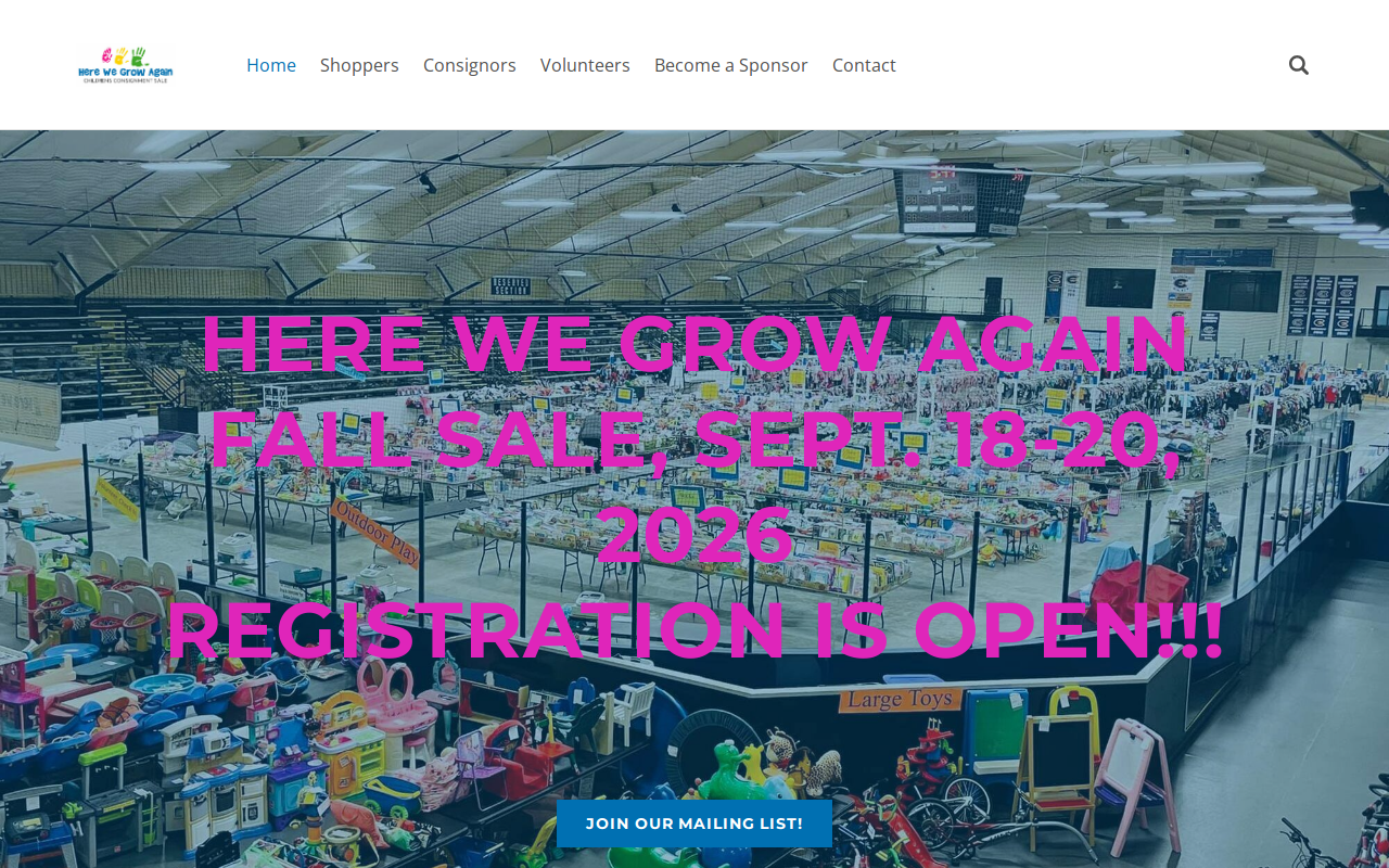 Here We Grow Again Children's Consignment Sale website preview