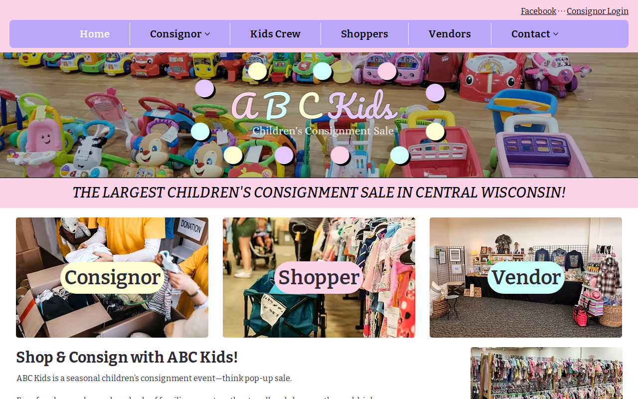 ABC Kids Children's Consignment Sale - Wausau, WI website preview